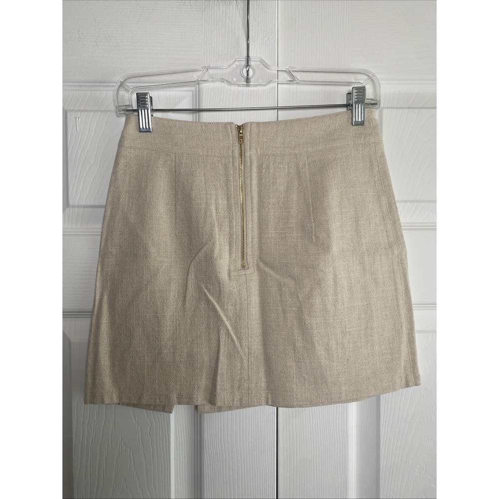 Lioness The Lola Mini Skirt Womens Size 2 Oatmeal Linen Blend Slit Neutral NEW - Picture 2 of 5